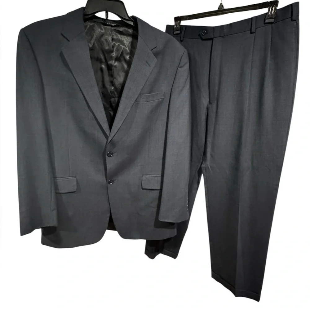 Jos. A. Bank 100% Wool Dark Navy Blue Suit 2 Button Blazer Size 44L Pants 39L